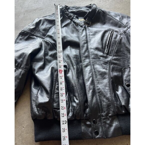 Vintage Reed Leather Black Motorcycle Plaid Lined Jacket Men’s Sz Large 48 - Picture 5 of 16